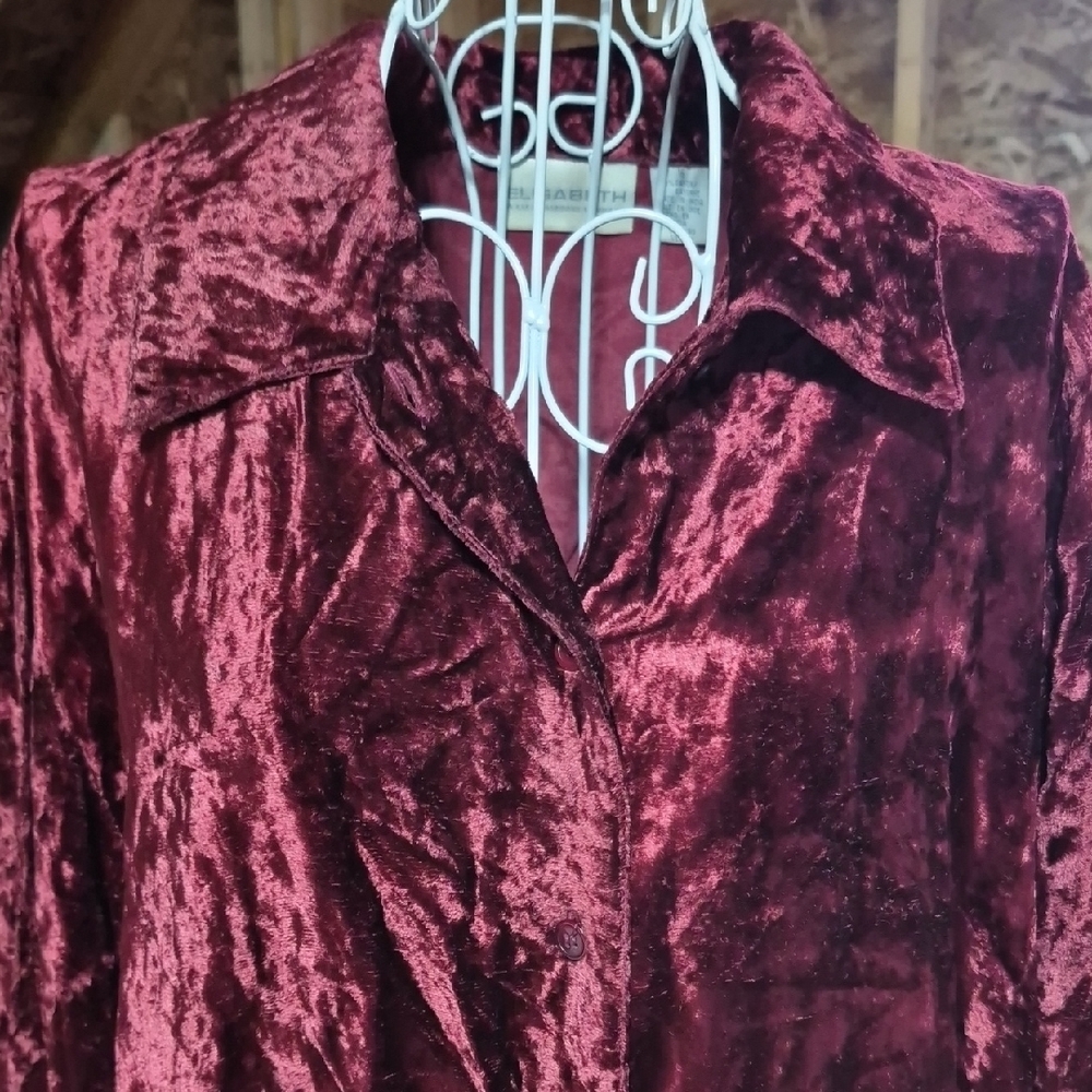 Liz Claiborne Deep Red Velvet Shirt - Picture 2 of 7
